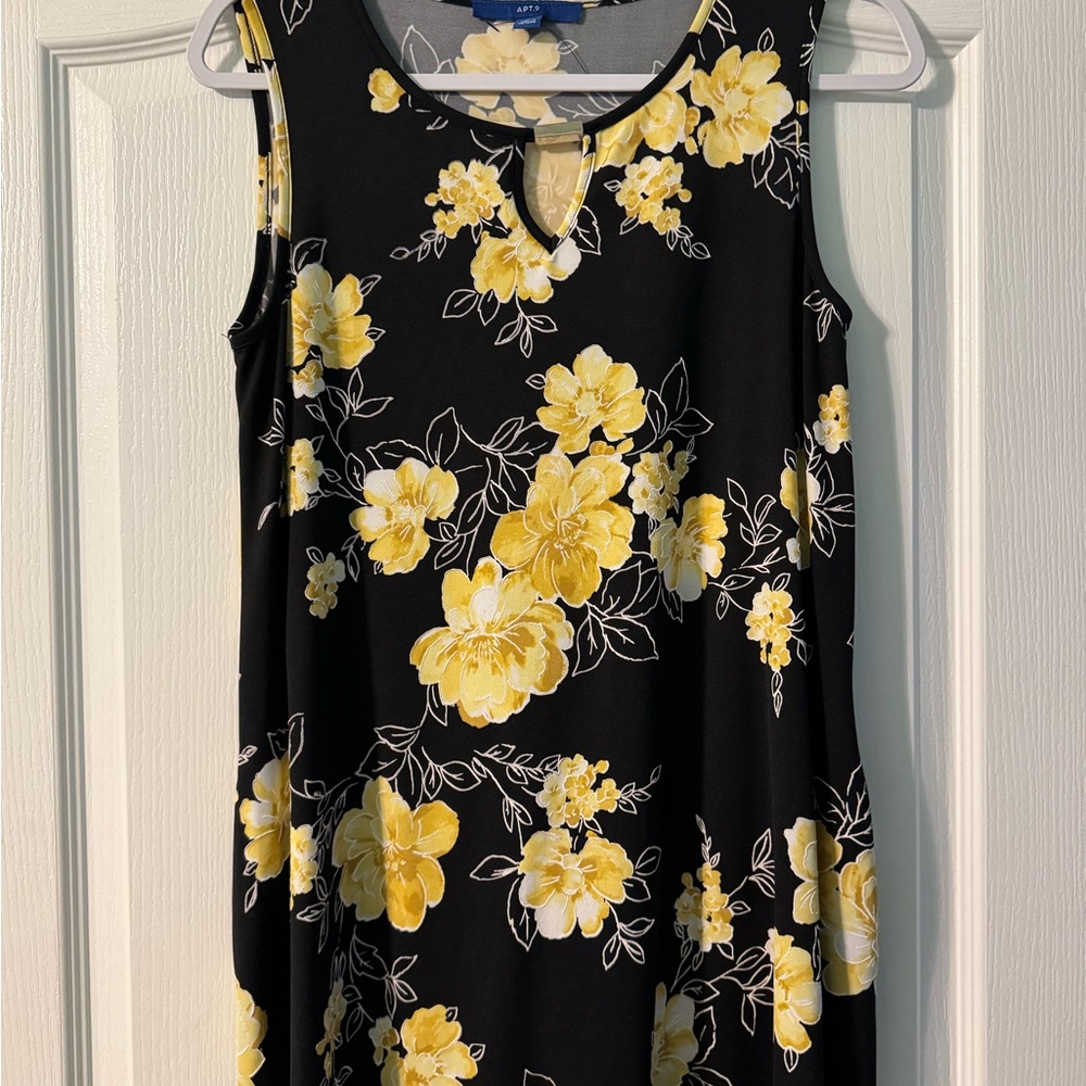 Apt. 9 Black Mini Sundress with Yellow Floral Design